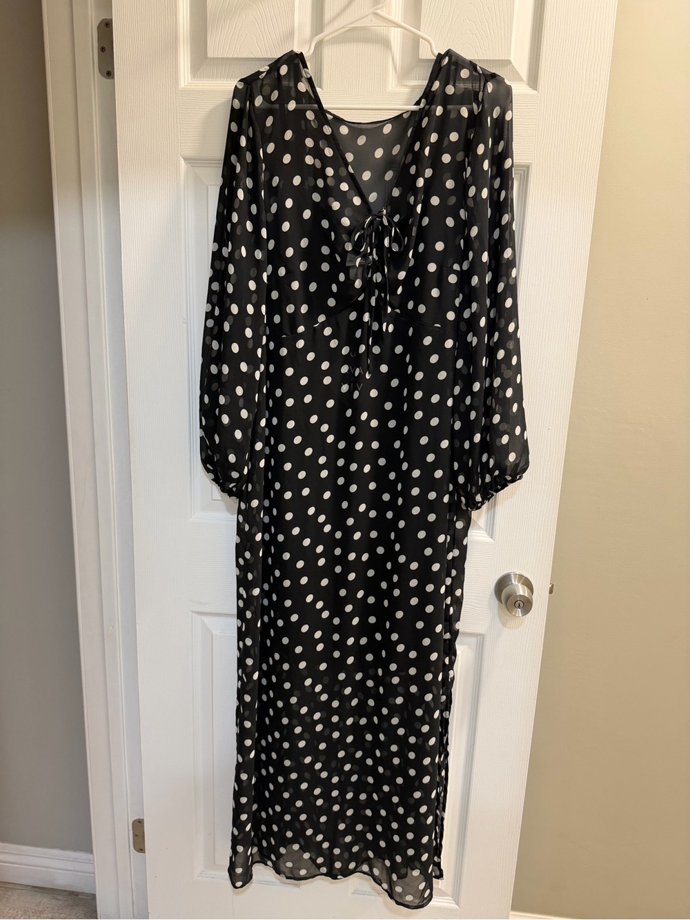 Ava & Viv Black and White Polka Dot Tie-Front Maxi Dress